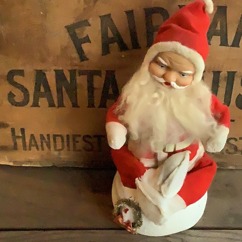 RARE Vintage 1940’s Santa Claus Seated on a Snowball Putz Era